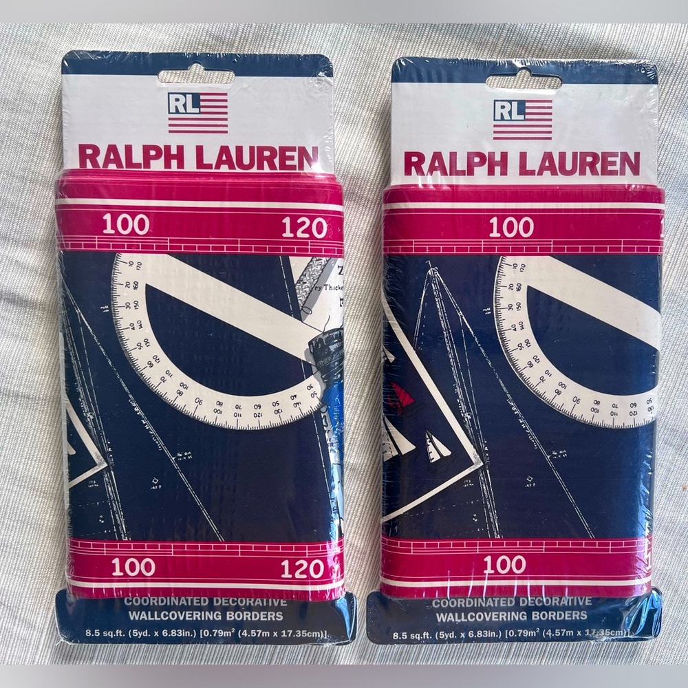 RALPH LAUREN SET OF 2 NAVIGATOR CADET WALLCOVERING BORDERS Red/Blue/White